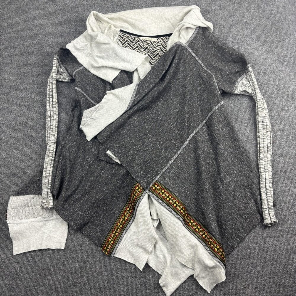Scrapbook Sweater Womens Small Gray Asymmetrical Open Front Hooded Boho